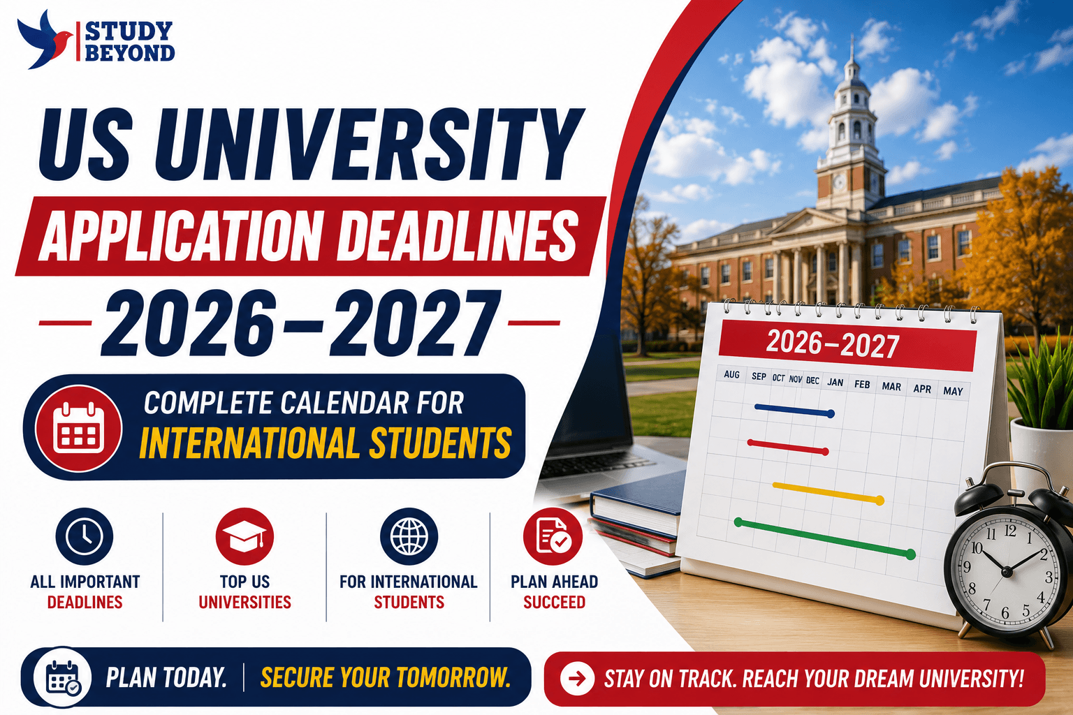 US university application deadlines 2026–2027. Complete calendar for international students